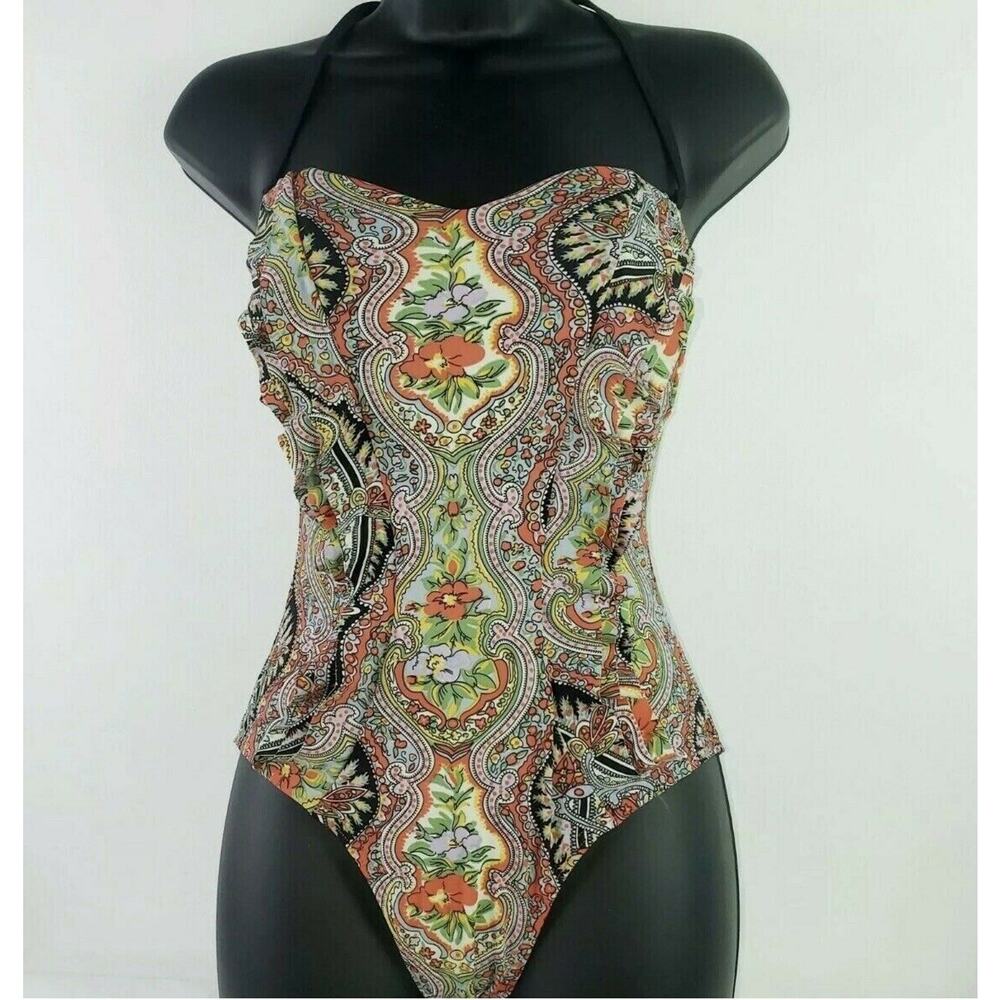 $385 Zimmermann Floral Paisley One Piece Halter Swimsuit Strapless NEW Sz 6 / 7